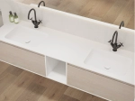 Plan vasque à encastrer, double lavabos intégrés angle arrondi, L. 120 à 200 cm x 40 à 60 cm, résine minérale ACRYSTONE® SOLID SURFACE Finition lisse, Livraison Offerte et Rapide.